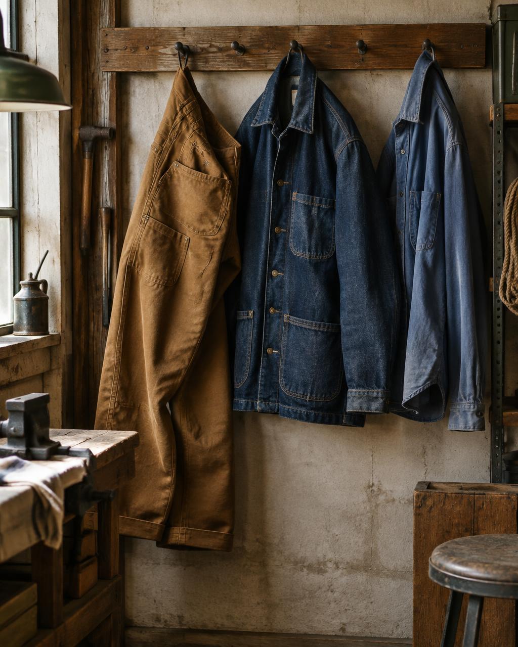ZACE Industrial workwear hanging in a workshop